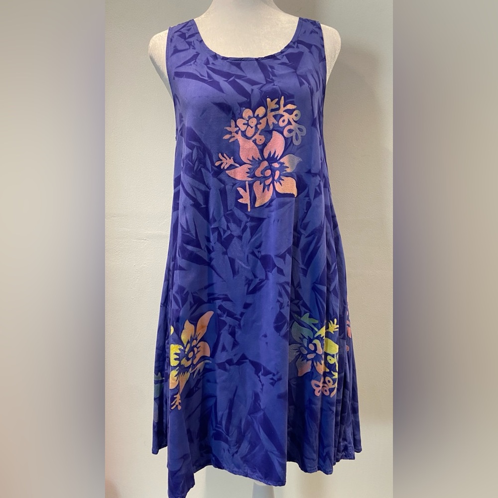 Mango Moon VTG womens Sleeveless Blue Tropical Beachwear Fit And Flare Size S